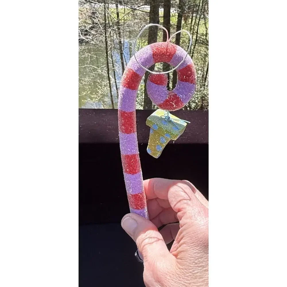 2 Vtg Dept 56 Whimsical Sugared Candy Cane Christmas Ornaments Frosted -K1